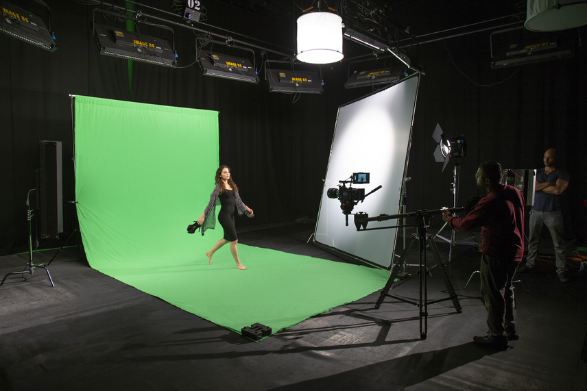 Chromakey Textilhintergrund Grün/Blau 300x700cm mit Schlaufe