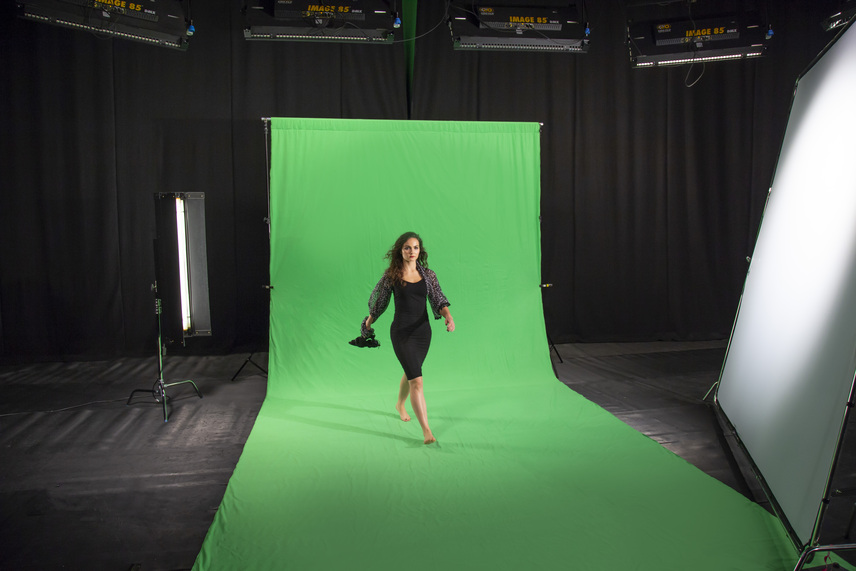 Chromakey Textilhintergrund Grün/Blau 300x700cm mit Schlaufe